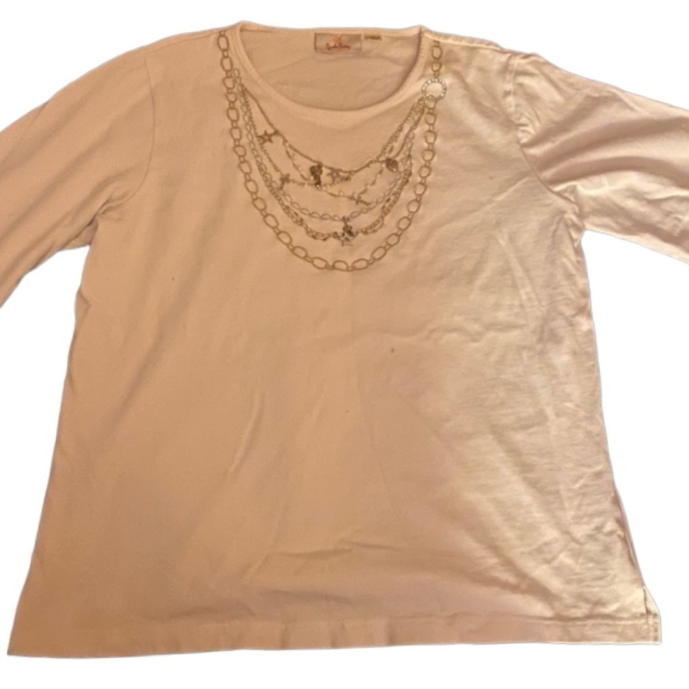 𝅺quacker Factory Women's Blouse Top Faceted Jewel Neckline